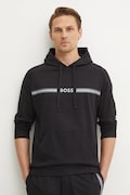 Homewear pamučna dukserica BOSS boja: crna, s kapuljačom, s tiskom, 50535854