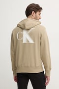 Calvin Klein Jeans hanorac de bumbac bărbați, culoarea verde, cu glugă, cu imprimeu, J30J327476