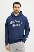 Bavlnená mikina New Balance pánska, tmavomodrá farba, s kapucňou, s nášivkou, MT51935NNY