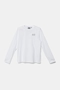 Detská bavlnená košeľa s dlhým rukávom EA7 Emporio Armani biela farba, s potlačou, 7B000021 AF10378