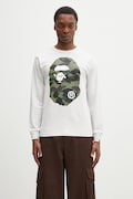 Памучна блуза с дълги ръкави A Bathing Ape 1St Camo Big Ape Head в сиво с принт 1K80111018