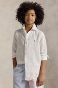 Detská ľanová košeľa Polo Ralph Lauren biela farba, 323967600003