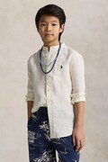 Detská ľanová košeľa Polo Ralph Lauren biela farba, 323964592002