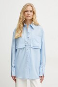 Patrizia Pepe koszula bawełniana damska kolor niebieski relaxed z kołnierzykiem klasycznym 8C0737 AH74