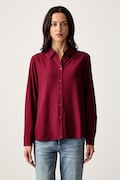 United Colors of Benetton košile dámská z viskózy burgundská hladká 5WPWDQ0B0