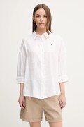 Ленена риза Tommy Hilfiger дамска в бяло със свободна кройка с класическа яка WW0WW46169