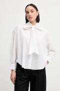 Бавовняна сорочка Tommy Hilfiger колір білий relaxed в'язане декольте WW0WW44722