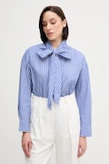 Бавовняна сорочка Tommy Hilfiger колір фіолетовий relaxed в'язане декольте WW0WW44722