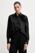 Karl Lagerfeld cămașă din bumbac femei, culoarea negru, cu guler clasic, regular, A2W11011