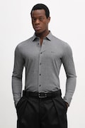 BOSS Orange koszula bawełniana męska kolor szary slim z kołnierzykiem włoskim 50519748
