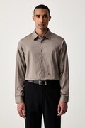 Armani Exchange koszula męska bawełniana z elastanem brązowa gładka XM000339 AF10192