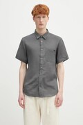 Lněná košile A.P.C. chemisette bellini logo pánská, šedá barva, relaxed, s klasickým límcem, LIAEK.H12551