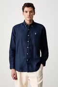 Polo Ralph Lauren cămașă pentru bărbați din in Long Sleeve Sport Shirt bleumarin simplă 710966294