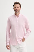 Ľanová košeľa Lindbergh ružová farba, voľný strih, s golierom button-down, 30-203344B