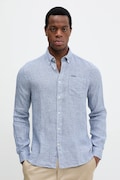 Barbour koszula lniana Linton Tailored Shirt męska kolor granatowy slim z kołnierzykiem button-down MSH5325