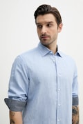 Lněná košile BOSS pánská, modrá barva, regular, s klasickým límcem, 50539531