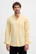 Lindbergh koszula lniana męska kolor żółty regular z kołnierzykiem button-down 30.220276
