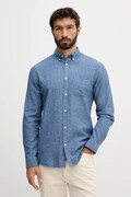 Lindbergh koszula lniana męska kolor granatowy regular z kołnierzykiem button-down 30.220276