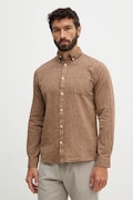 Lindbergh koszula lniana męska kolor brązowy regular z kołnierzykiem button-down 30.220276