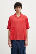 Aries koszula Ancient Column Satin Viscose Hawaiian Shirt kolor czerwony relaxed z kołnierzykiem klasycznym AR4080003