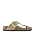Nubukové šľapky Birkenstock Gizeh Big Buckle dámske, béžová farba, na plochom podpätku, 1024007