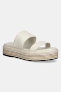 Calvin Klein klapki skórzane FLATFORM WEDGE SLIDE - HE damskie kolor beżowy na platformie HW0HW02374