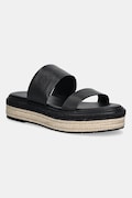 Calvin Klein klapki skórzane FLATFORM WEDGE SLIDE - HE damskie kolor czarny na platformie HW0HW02374