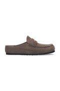 Birkenstock klapki zamszowe Naples Wrapped LEVE męskie kolor brązowy 1029672