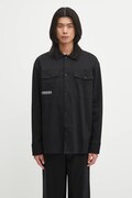 Bavlněná košile Pangaia DNA Interlock Jacket pánská, černá barva, relaxed, s klasickým límcem, 10002444
