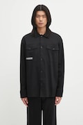 Бавовняна сорочка Pangaia DNA Interlock Jacket колір чорний relaxed класичний комір 10002444