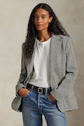 Polo Ralph Lauren marynarka jednorzędowa damska z lnem czarna 211891070