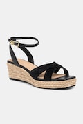 Tommy Hilfiger sandale de piele LEATHER & SUEDE MID WEDGE ESPAD culoarea negru, FW0FW08804