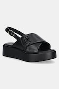 Tommy Hilfiger sandale de piele TH LOGO HW PADDED LEATHER SANDAL femei, culoarea negru, cu platforma, FW0FW08808