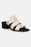 Calvin Klein Jeans papuci HEEL SQUARE MG LTH femei, culoarea bej, cu toc drept, YW0YW01702