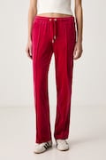 Juicy Couture nohavice flare dámske zamatové TINA TRACK PANT červené low waist JCAPW045