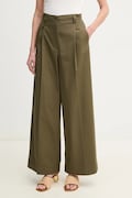 Weekend Max Mara pantaloni de bumbac femei, culoarea verde, lat, high waist, 2515131121600