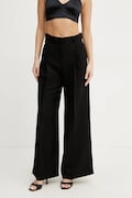 Weekend Max Mara pantaloni din amestec de in femei, culoarea negru, lat, high waist, 2515131132600