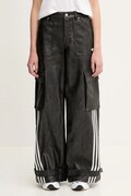 Панталон adidas Originals FAUX LTHR в черно с широка каройка, с висока талия JX9226