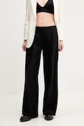 HUGO pantaloni din in femei, culoarea negru, lat, high waist, 50537619
