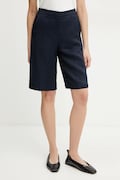 BOSS szorty z domieszką lnu damskie kolor granatowy gładkie high waist 50537403