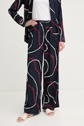 Tommy Hilfiger nadrág női, sötétkék, magas derekú széles, WW0WW44542