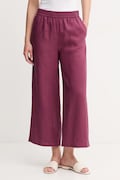 Lněné kalhoty United Colors of Benetton dámské, fialová barva, high waist, 4AGHDF09G