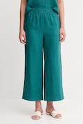 Lněné kalhoty United Colors of Benetton dámské, zelená barva, high waist, 4AGHDF09G