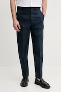 Lněné kalhoty Tommy Hilfiger pánské, tmavomodrá barva, jednoduché, SQTHL5607.SQTH500
