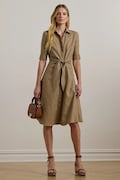 Lněné šaty Lauren Ralph Lauren hnědá barva, midi, 200905667