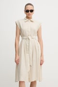 United Colors of Benetton rochie din in culoarea bej, mini, evazată, 4AGHDV0B1