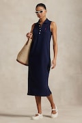 Бавовняна сукня Polo Ralph Lauren колір синій midi пряма 211968292