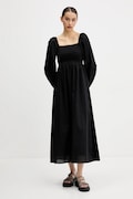 Tommy Jeans rochie din bumbac culoarea negru, midi, evazată, DW0DW21335