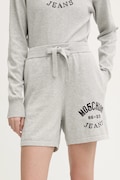 Moschino Jeans pantaloni scurti din bumbac culoarea gri, cu imprimeu, high waist, 0380 3201