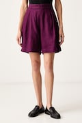 United Colors of Benetton szorty damskie lniane fioletowe high waist 4AGHD901V